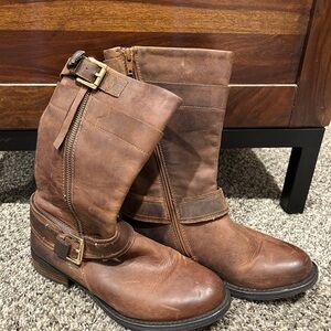 Brown Leather Buckle Boots